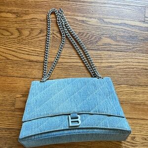 Light Blue Denim Shoulder Bag with Silver Chain